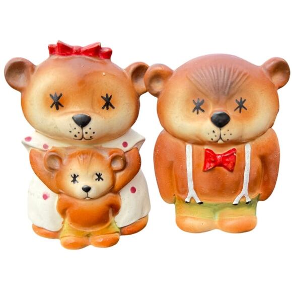 🐻 Vintage Ceramic Bear Family Salt & Pepper Shakers Whimsical Retro Decor - Picture 1 of 3